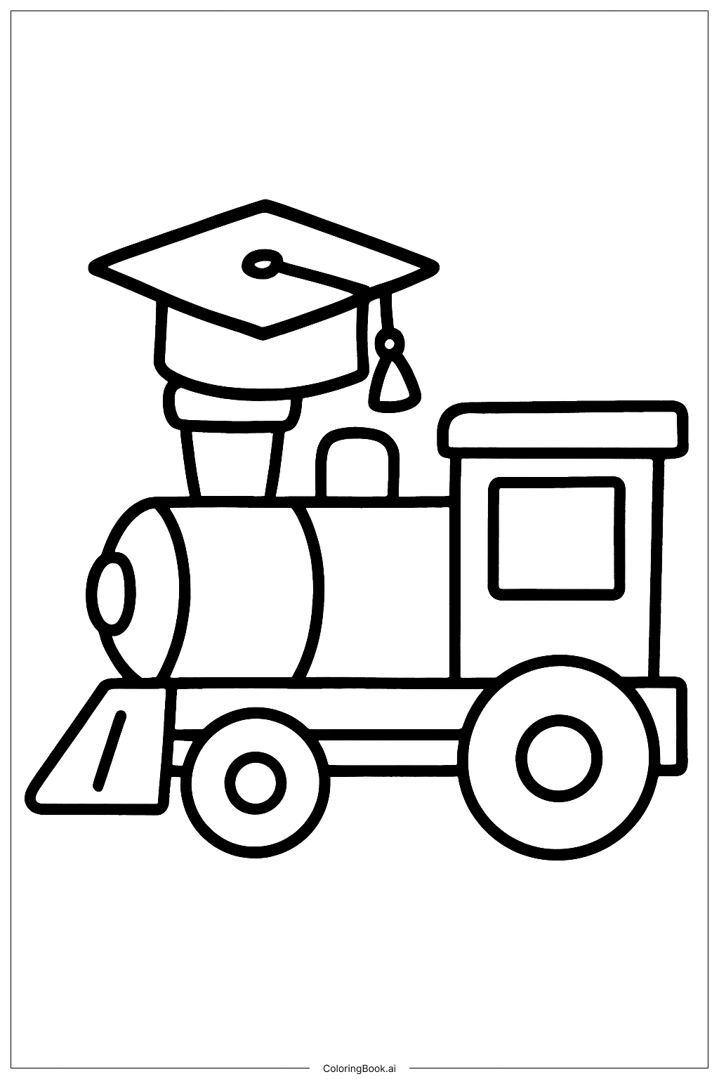  卒業帽付きおもちゃの汽車の塗り絵ページ 