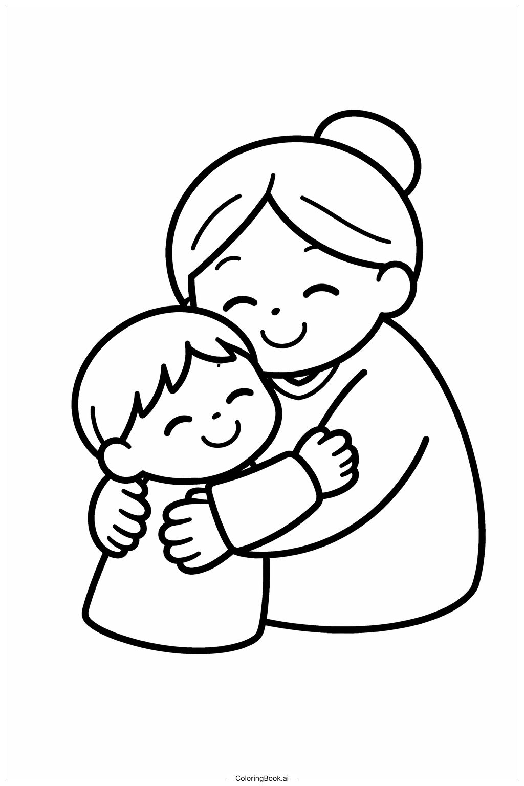  Page de coloriage Grand-mère en train de serrer son petit-enfant Mois de l'histoire des Noirs 