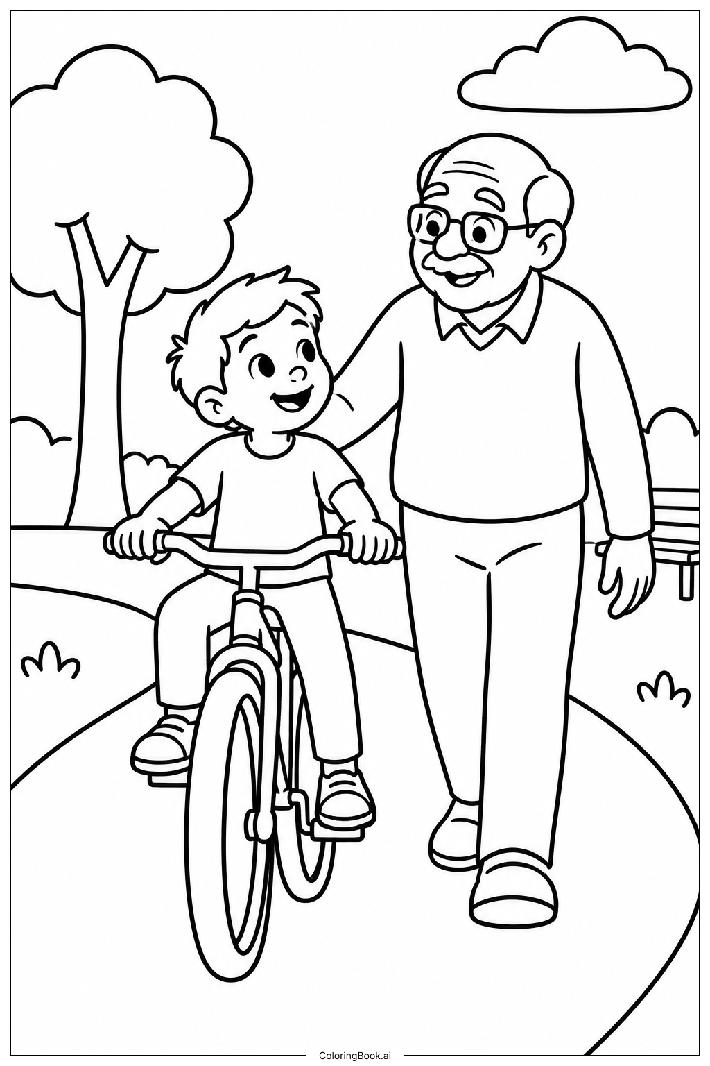 Page de coloriage Balade à vélo pour la fête des grands-parents