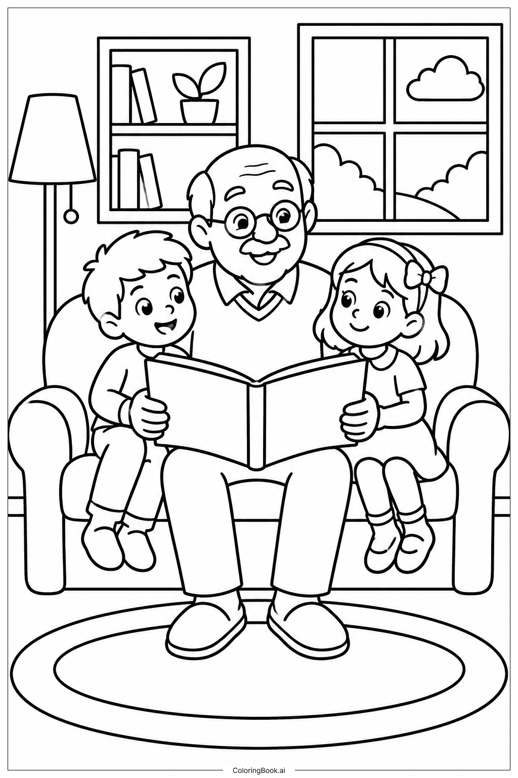 Page de coloriage Heure du conte de Grandparents Day