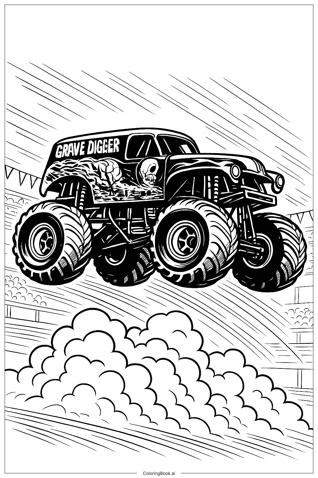  Grave Digger Action Sprung mit Staubschichten Ausmalseite 