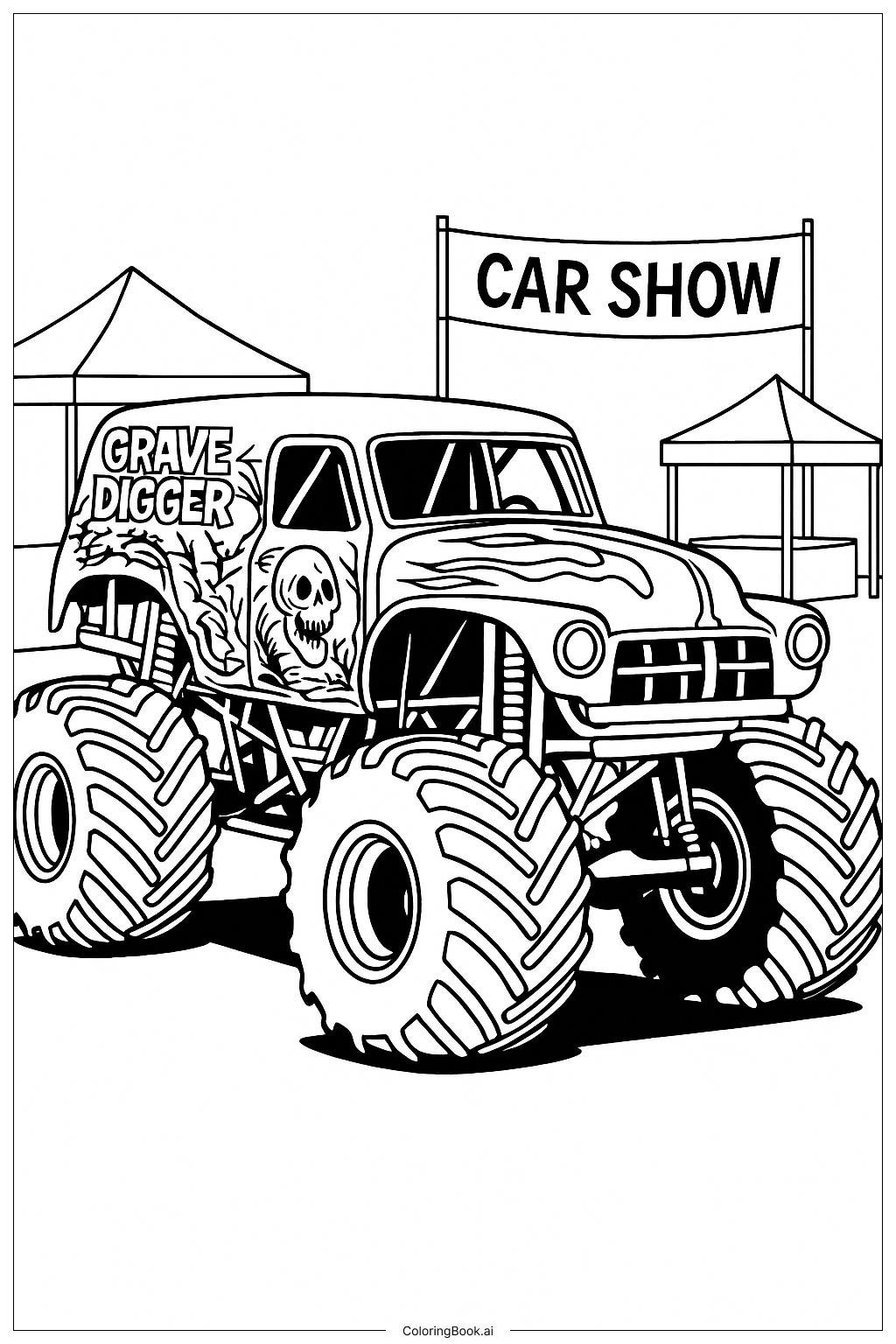  Página para colorear de Excavadora Fantasma en el Show de Autos 