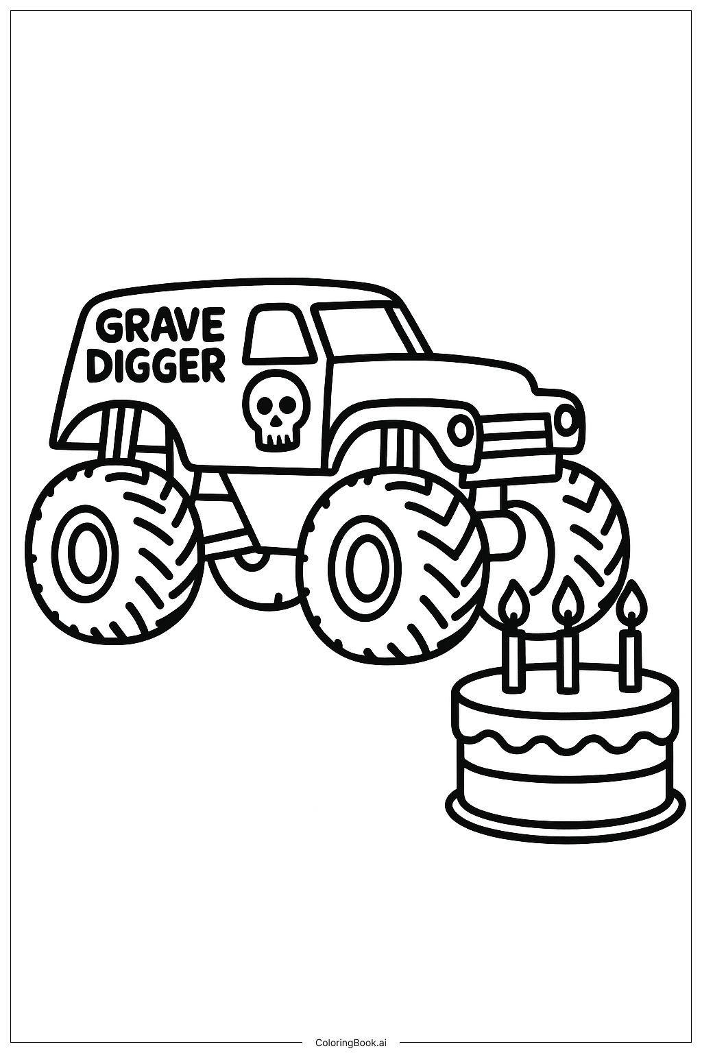  Página para colorear de Pastel de cumpleaños de Grave Digger 