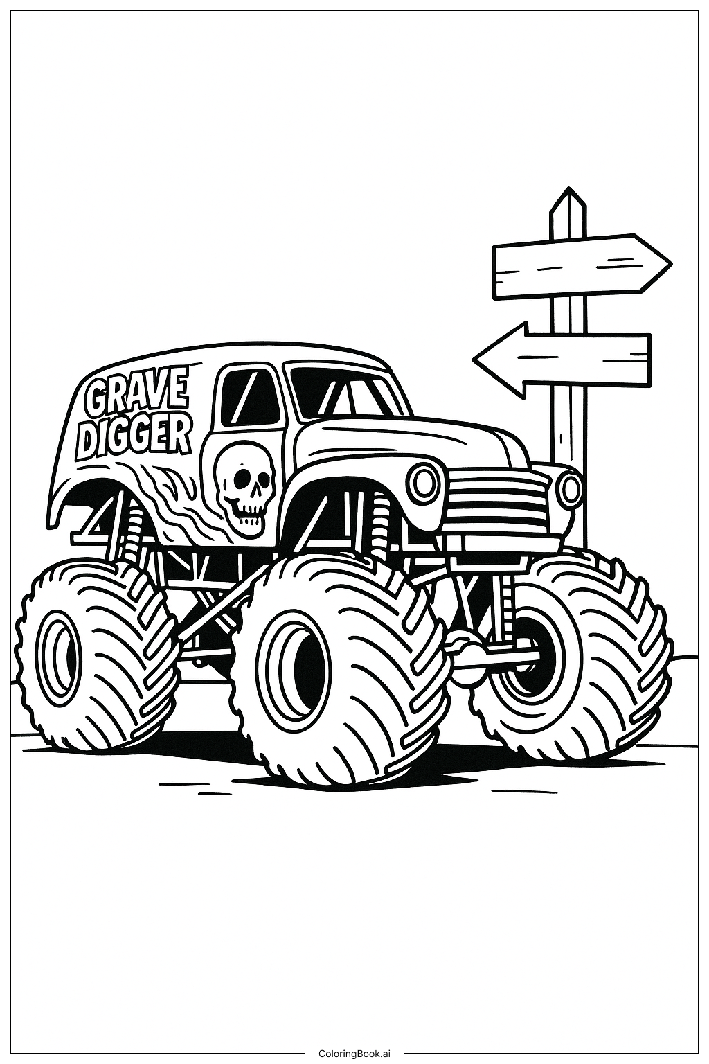  グレイブディガー近くの標識の塗り絵ページ 