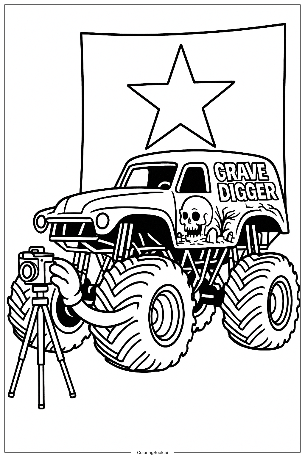  Página para colorear de Grave Digger posando para la foto 