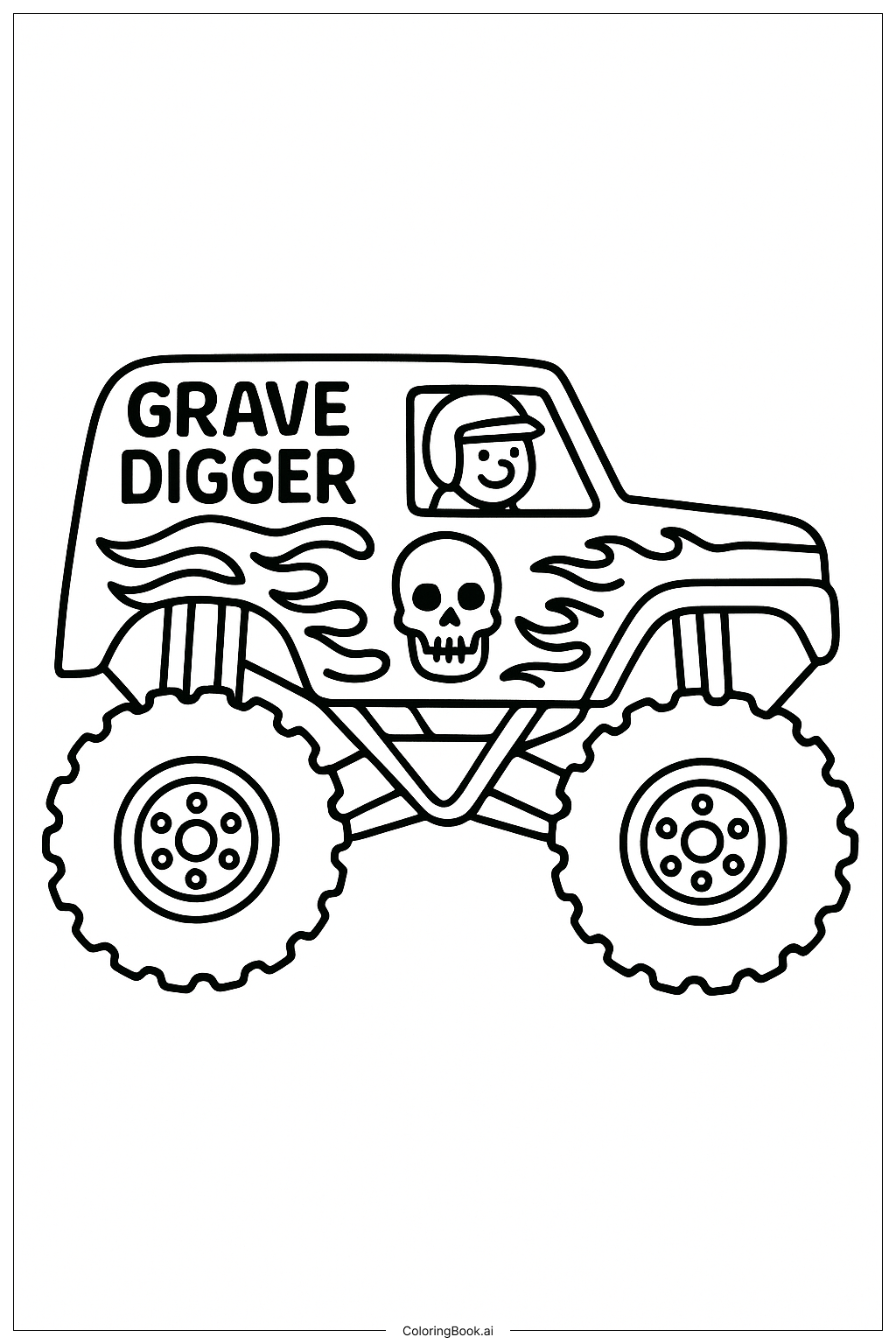  Página para colorear de Conductor Sonriente de Grave Digger 