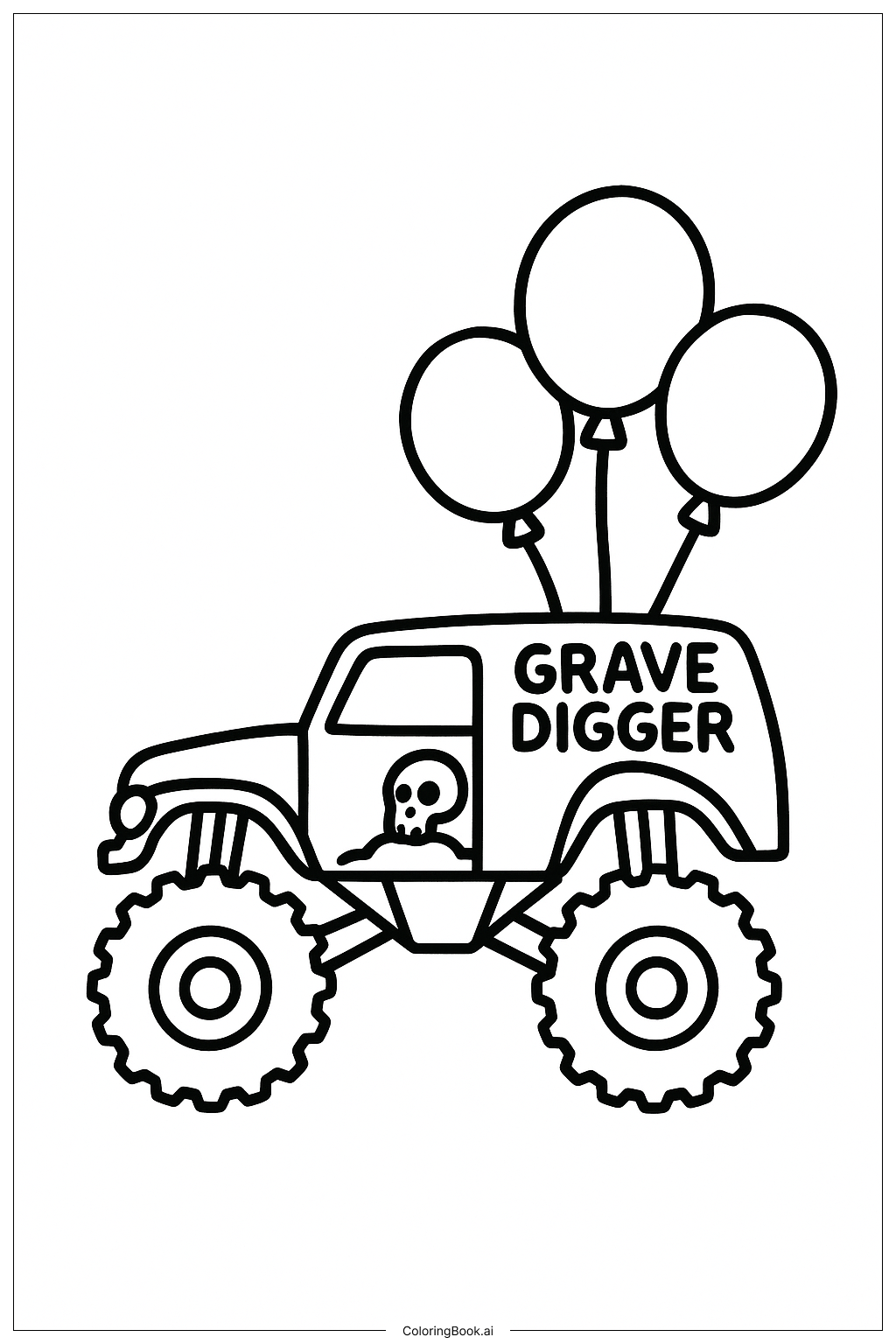  Página para colorear de Excavadora Fantasma con Globos 