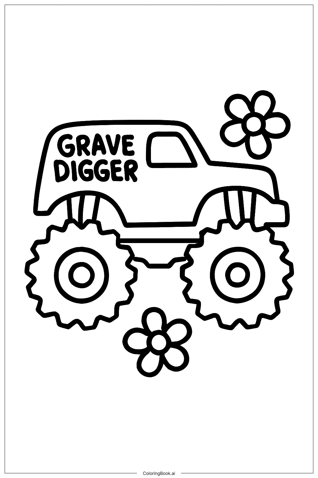  Página para colorear de Excavador de tumbas con flores simples 
