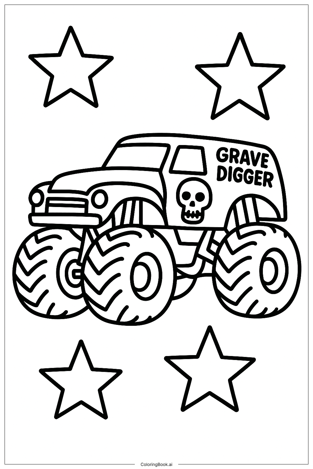  Página para colorear de Excavadora de Tumbas con Estrellas 