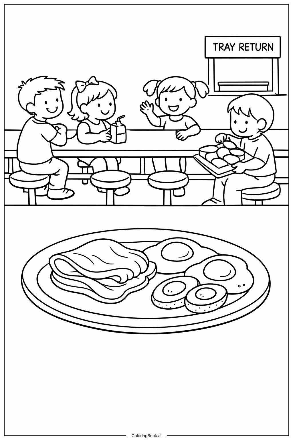 학교에서의 녹색 달걀과 햄