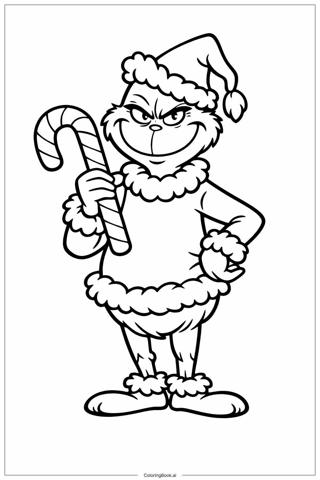  グリンチのクリスマスキャンディケインの塗り絵ページ 