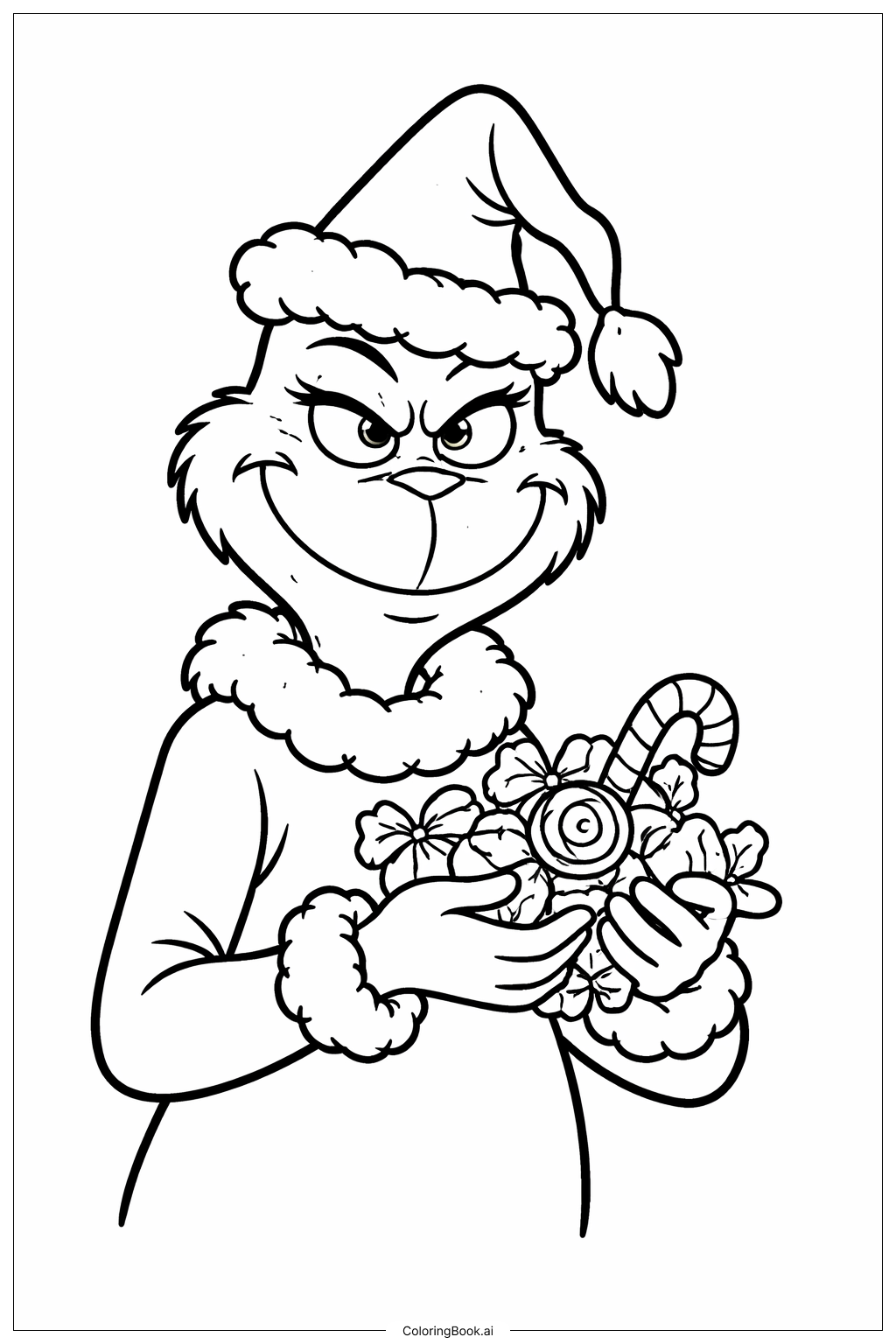  グリンチのクリスマスキャンディの塗り絵ページ 