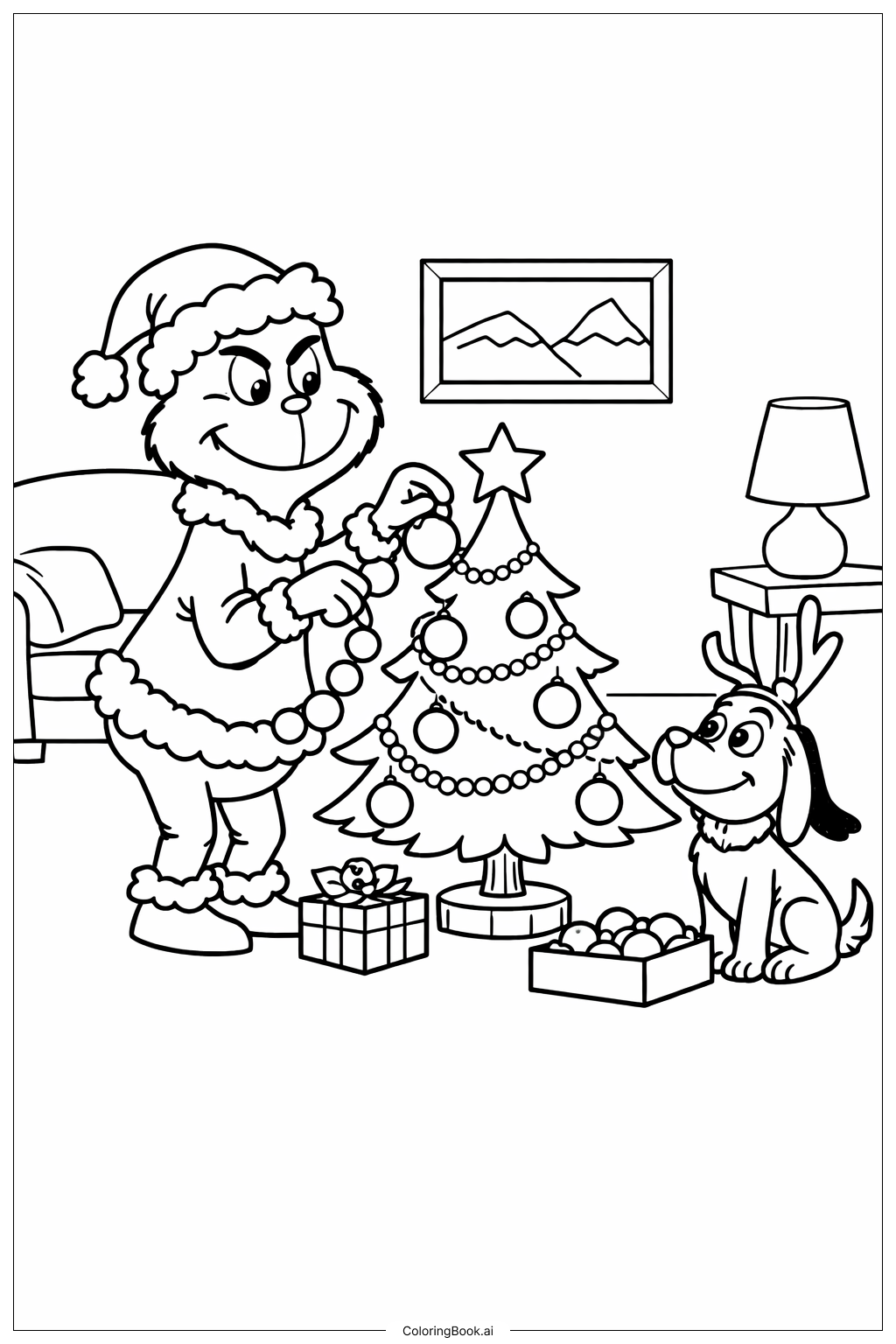  グリンチクリスマスの塗り絵ページ 