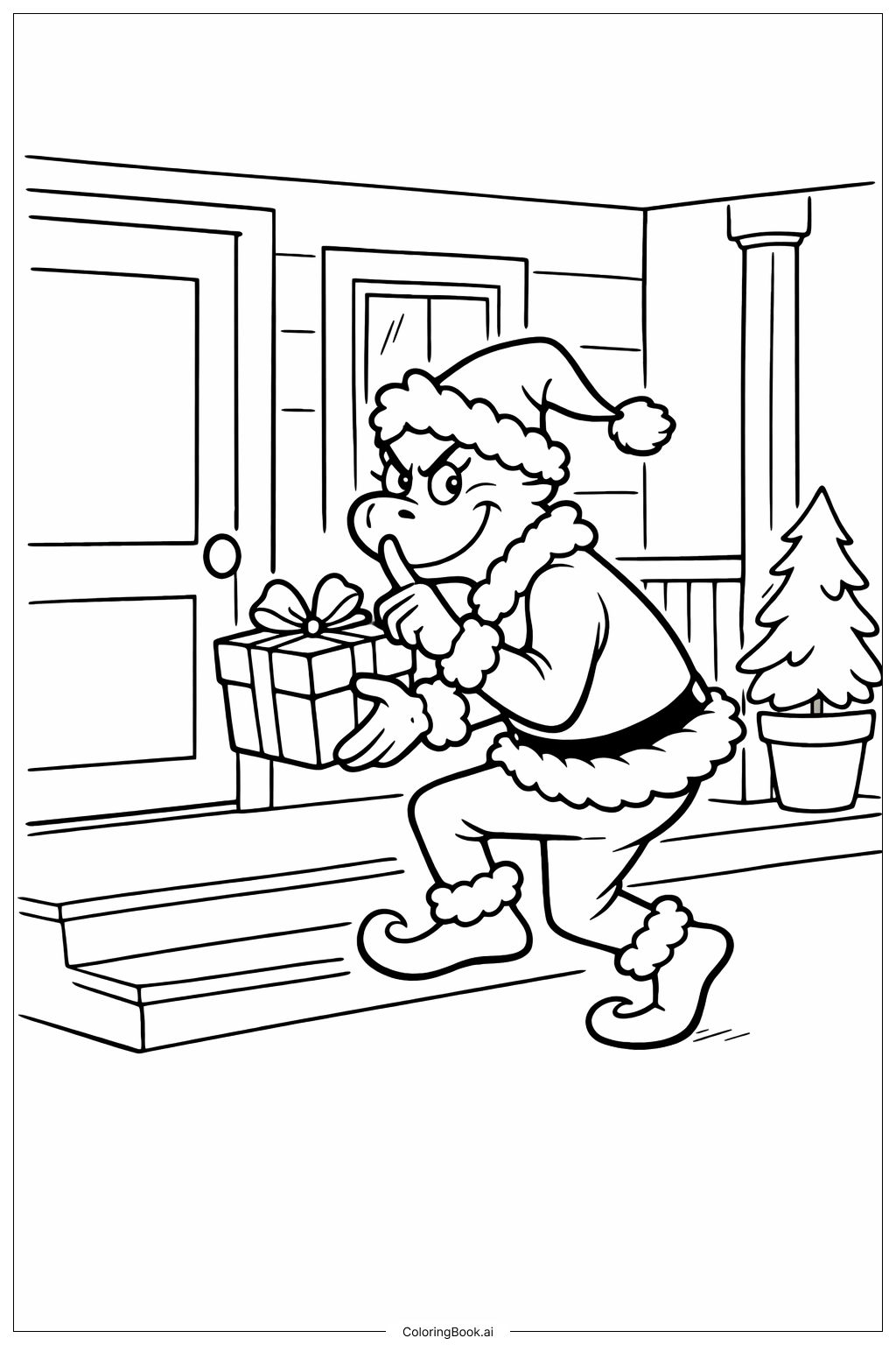  グリンチ クリスマス プレゼントを配るの塗り絵ページ 