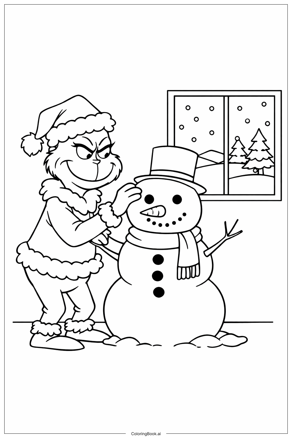  グリンチのクリスマス 室内の雪だるまの塗り絵ページ 
