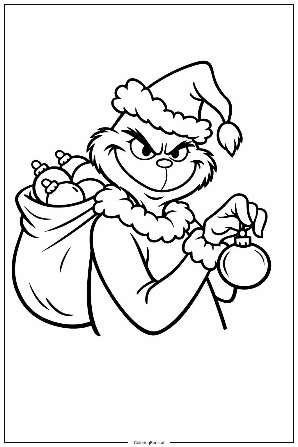  グリンチのクリスマスオーナメントバッグの塗り絵ページ 
