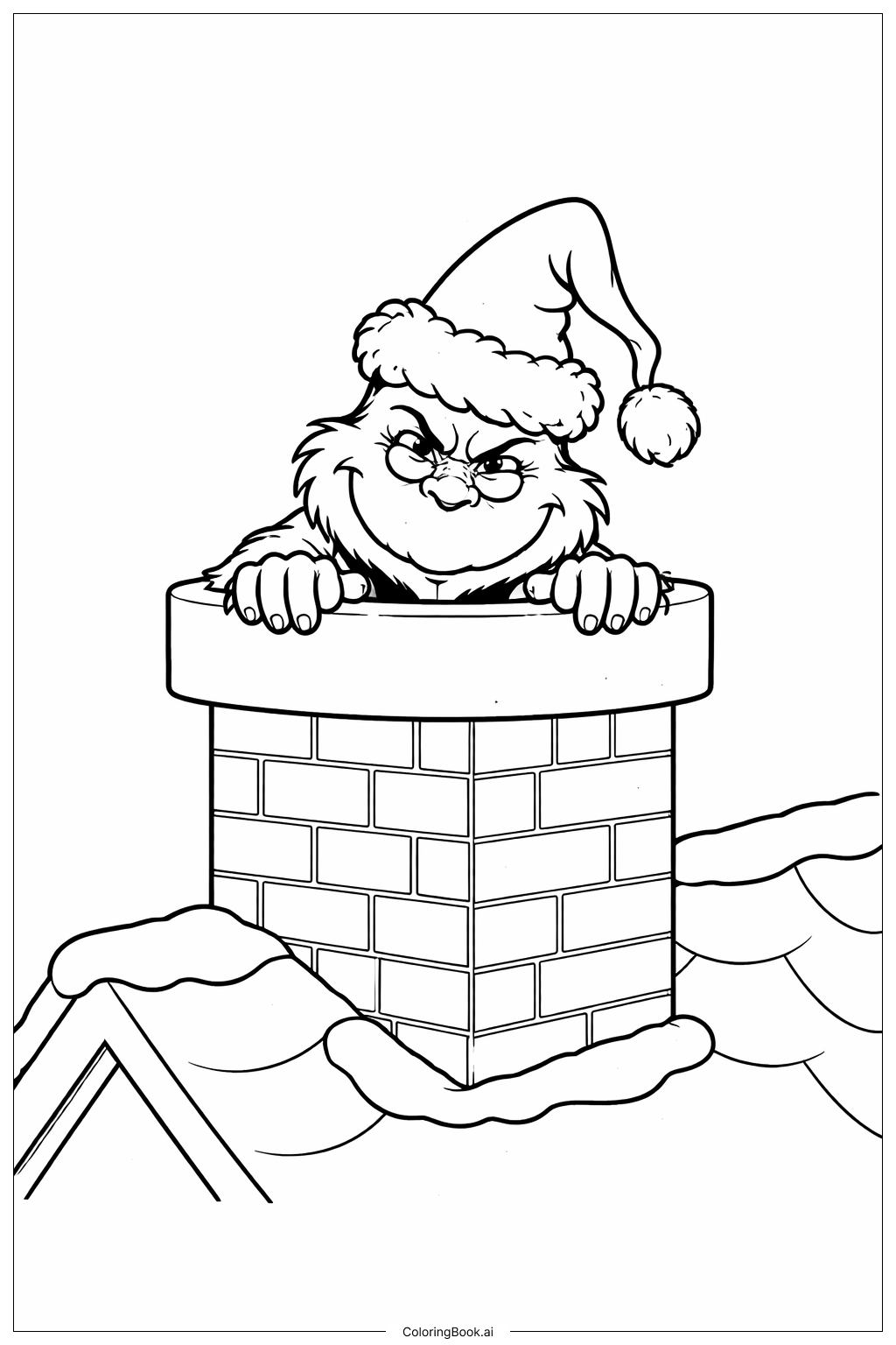  グリンチ クリスマス 煙突からのぞくの塗り絵ページ 