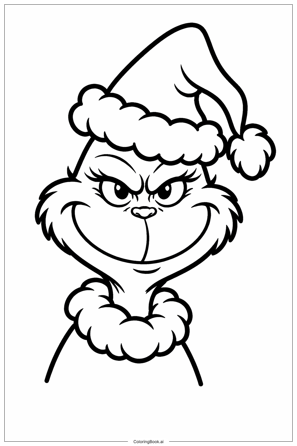  グリンチのクリスマスサンタ帽の塗り絵ページ 