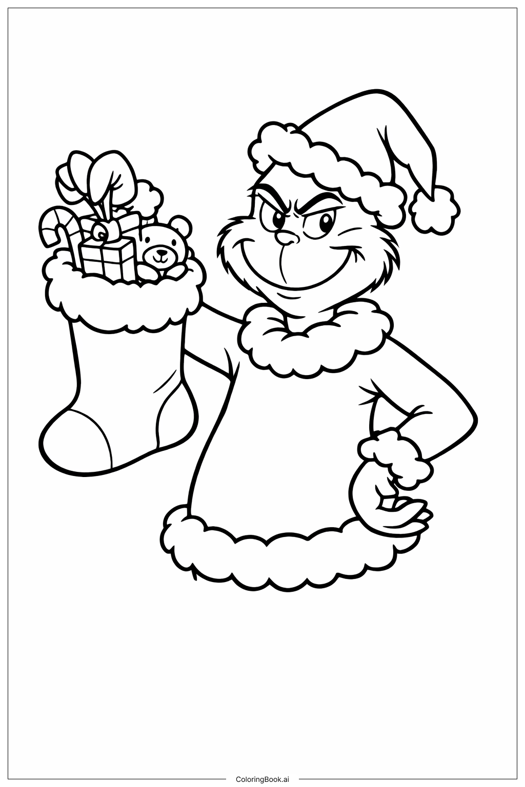  グリンチのクリスマス靴下の塗り絵ページ 