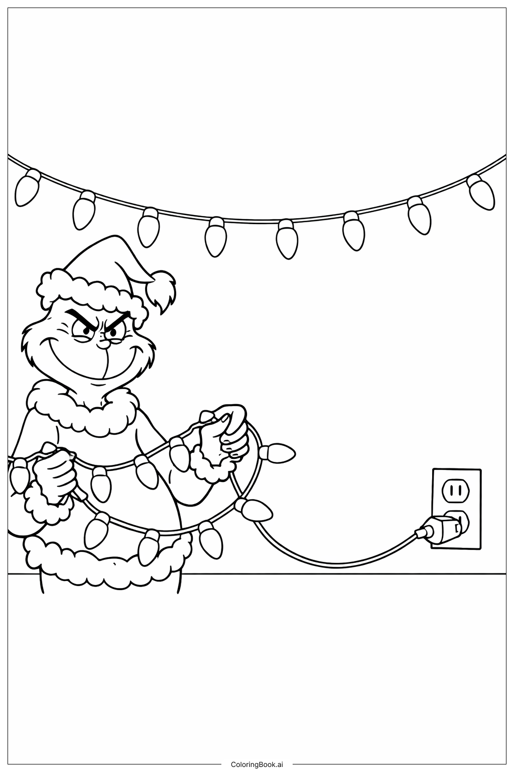  グリンチのクリスマスイルミネーションの塗り絵ページ 