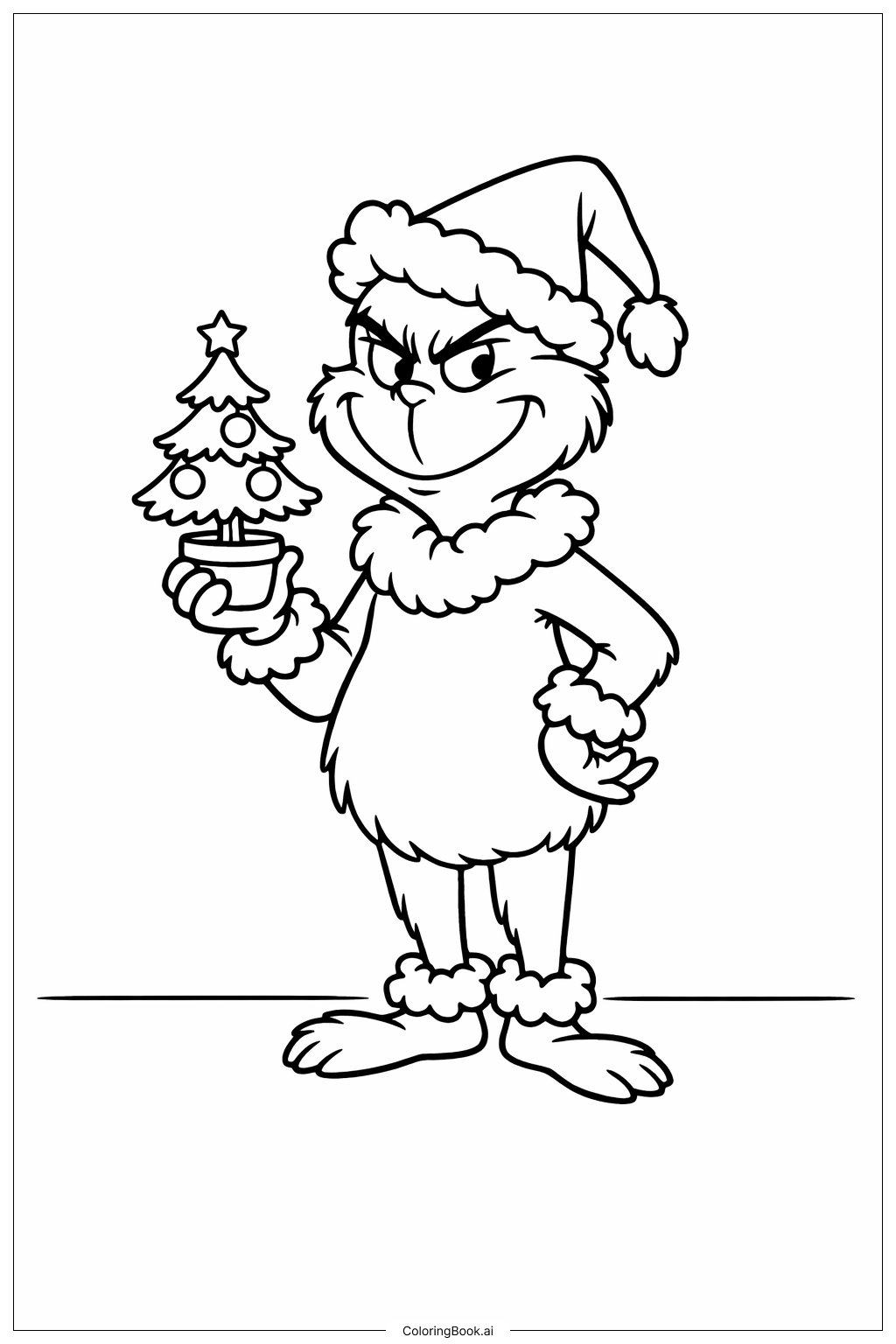  グリンチのクリスマス小さな木の塗り絵ページ 