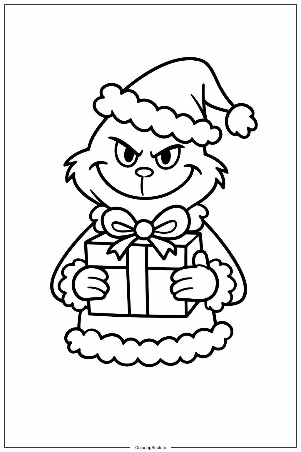  プレゼントを持ったグリンチのクリスマスの塗り絵ページ 