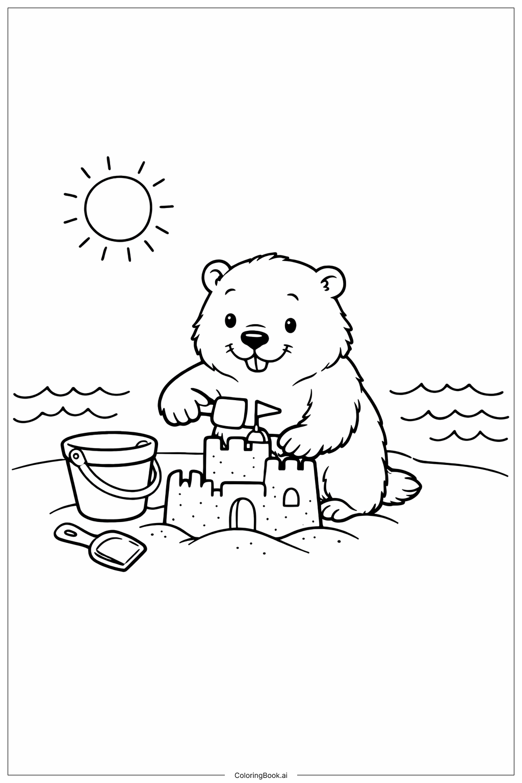  土撥鼠堆沙堡著色頁 