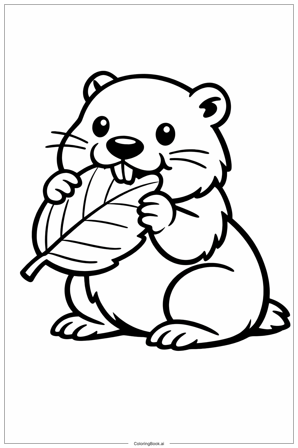  大土撥鼠吃葉子著色頁 