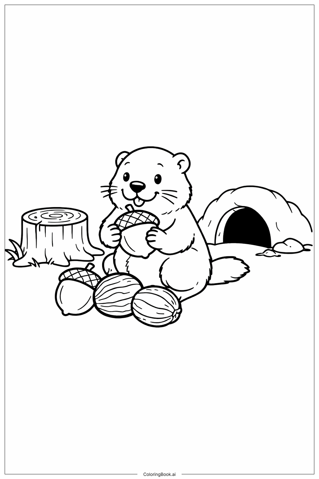  土撥鼠收集堅果著色頁 