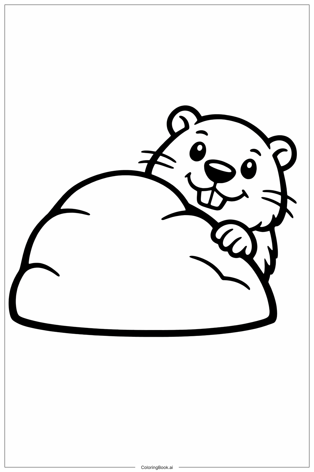  土撥鼠躲在大石頭後面著色頁 