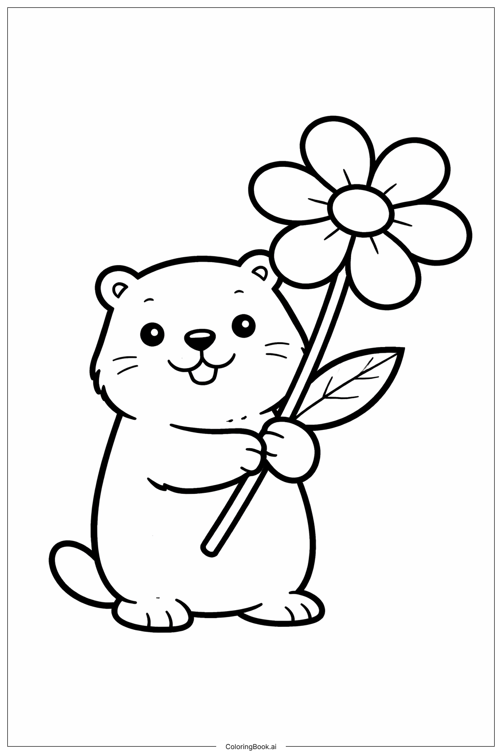  抱著花朵的土撥鼠著色頁 