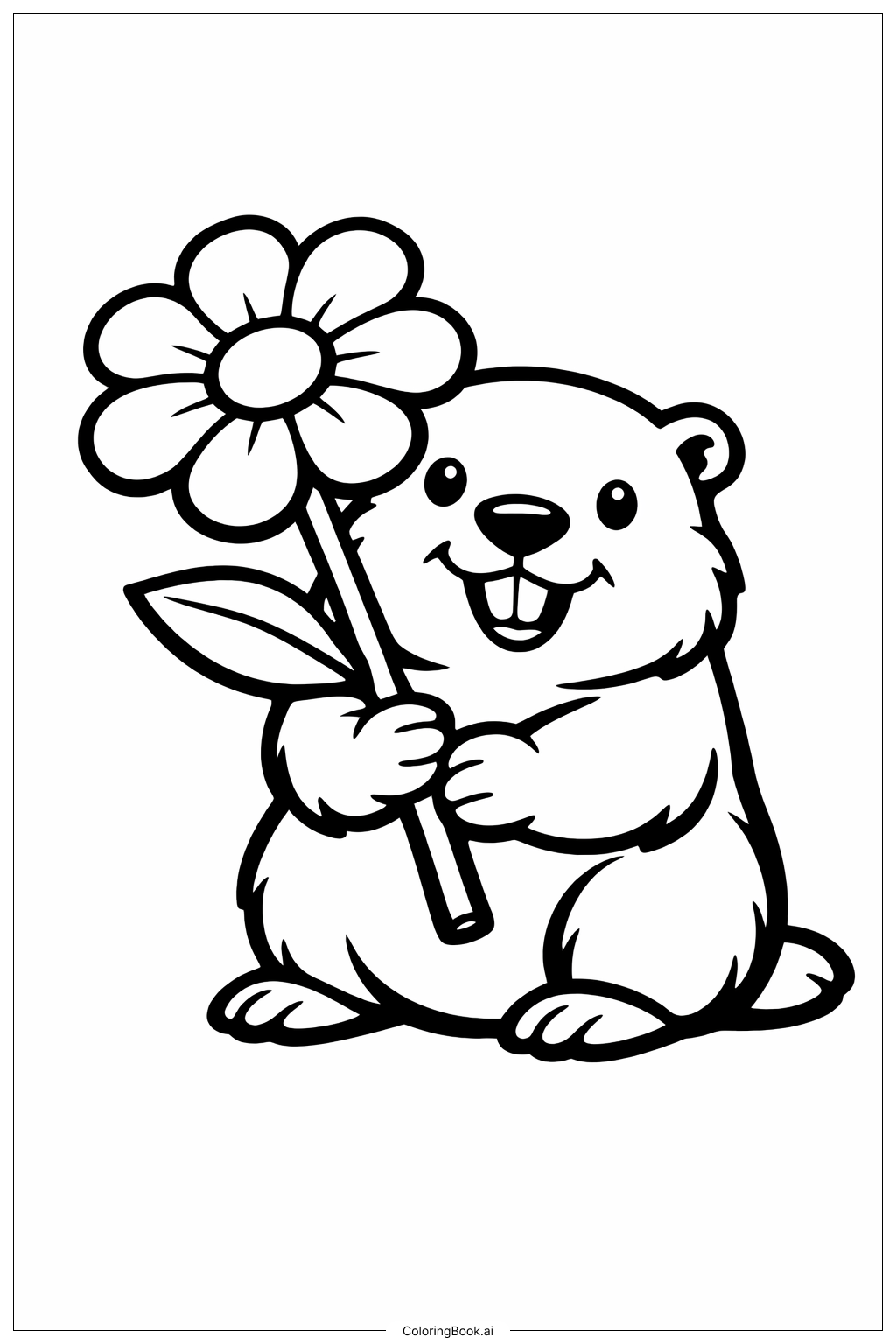  土撥鼠拿著花著色頁 