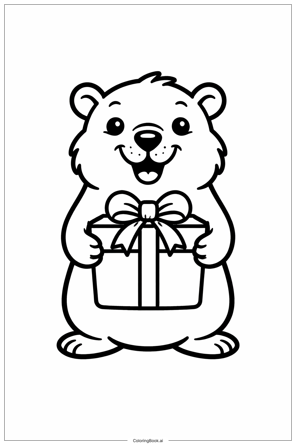  土撥鼠抱著禮物著色頁 