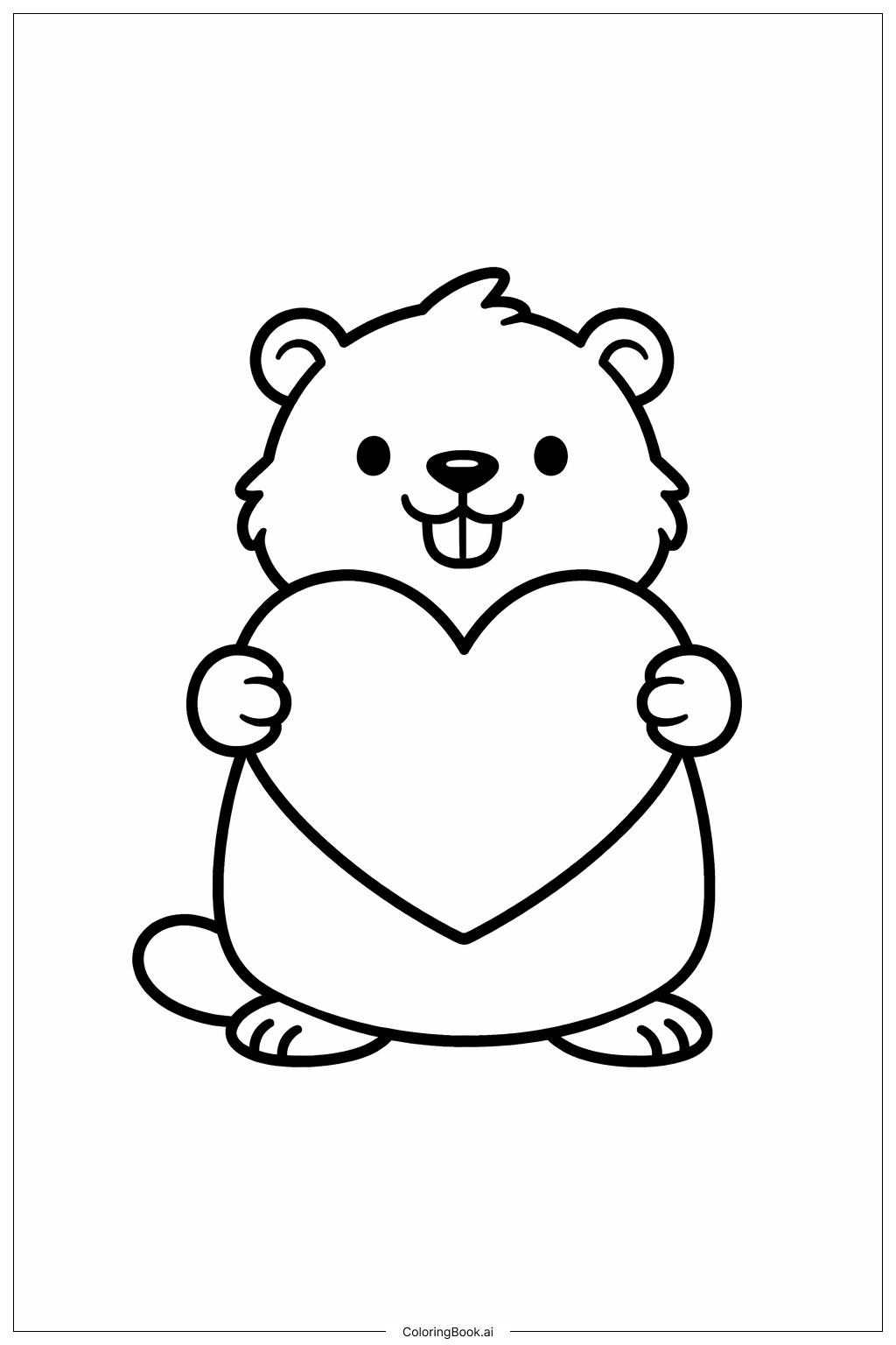  土撥鼠抱著愛心著色頁 