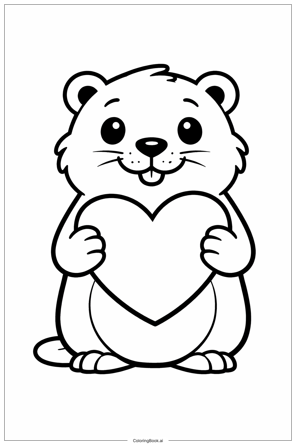  土撥鼠抱著愛心著色頁 