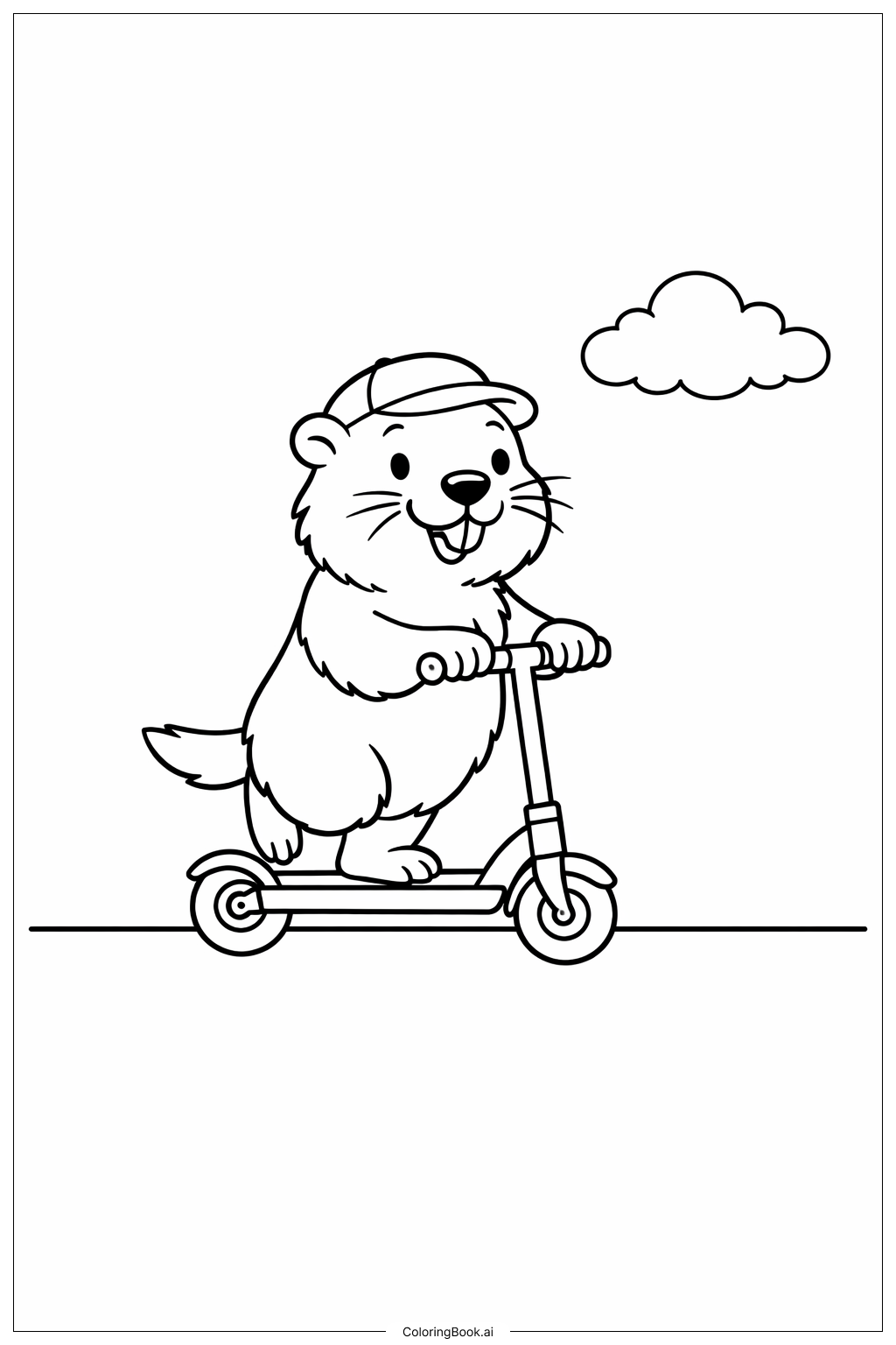  坐滑板車的土撥鼠著色頁 