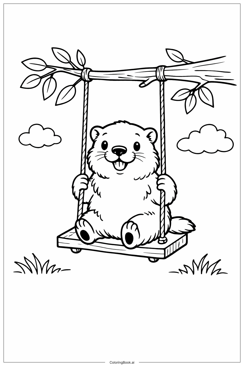  土撥鼠坐鞦韆著色頁 