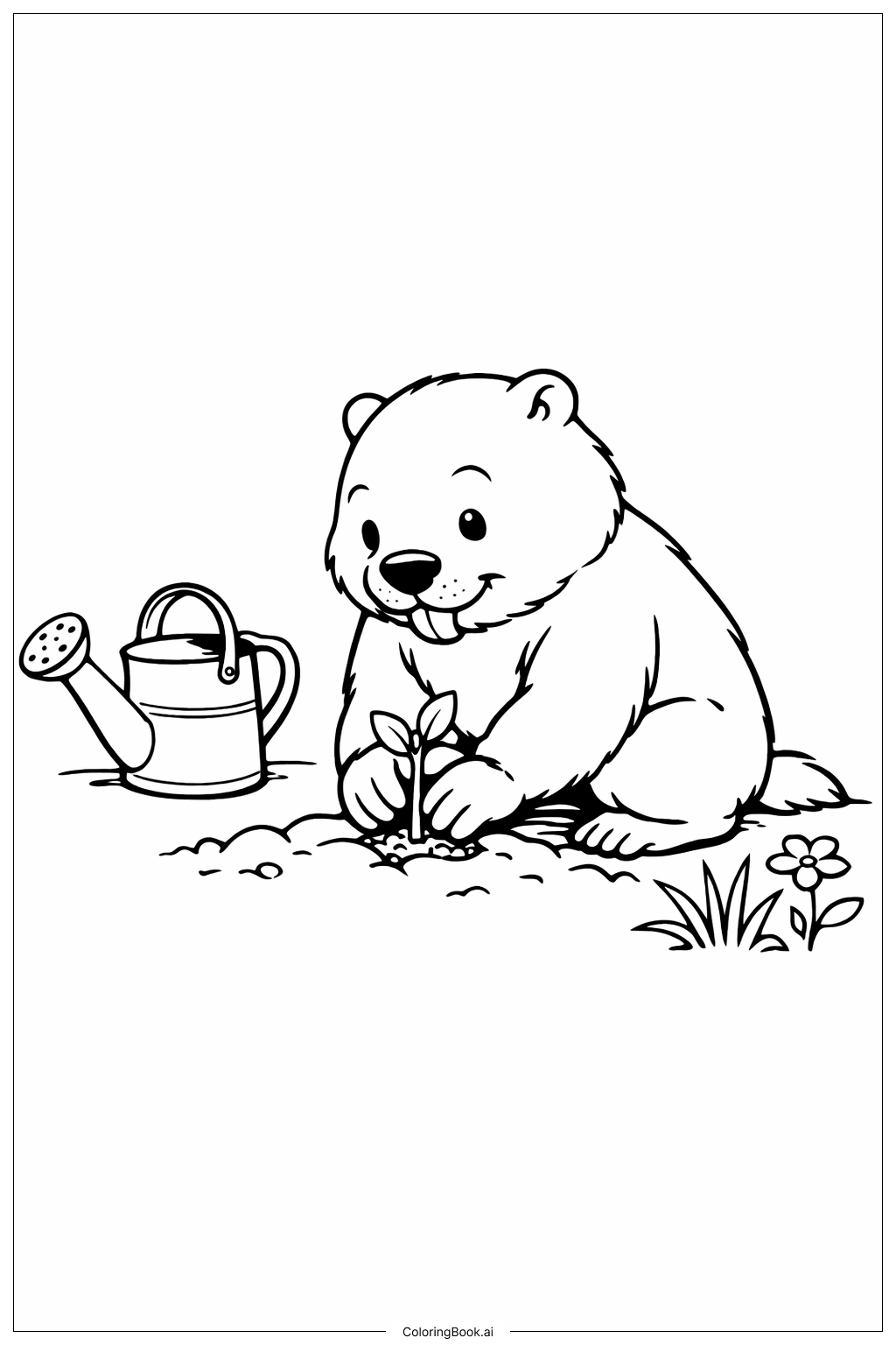  土撥鼠種植小苗著色頁 