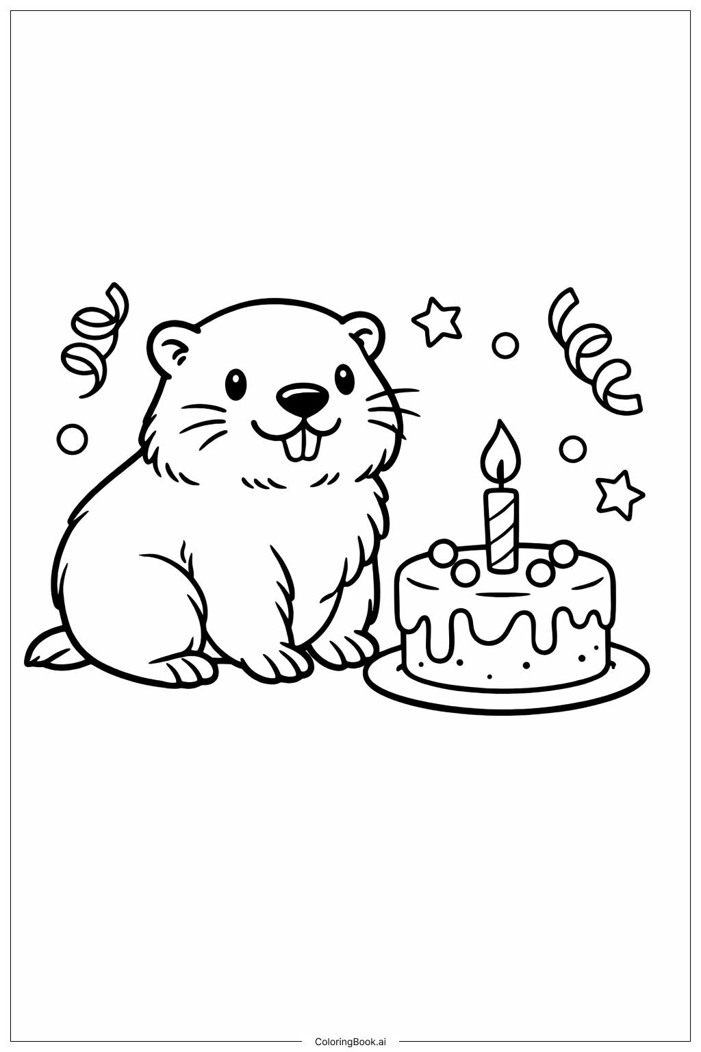  土撥鼠與生日蛋糕著色頁 