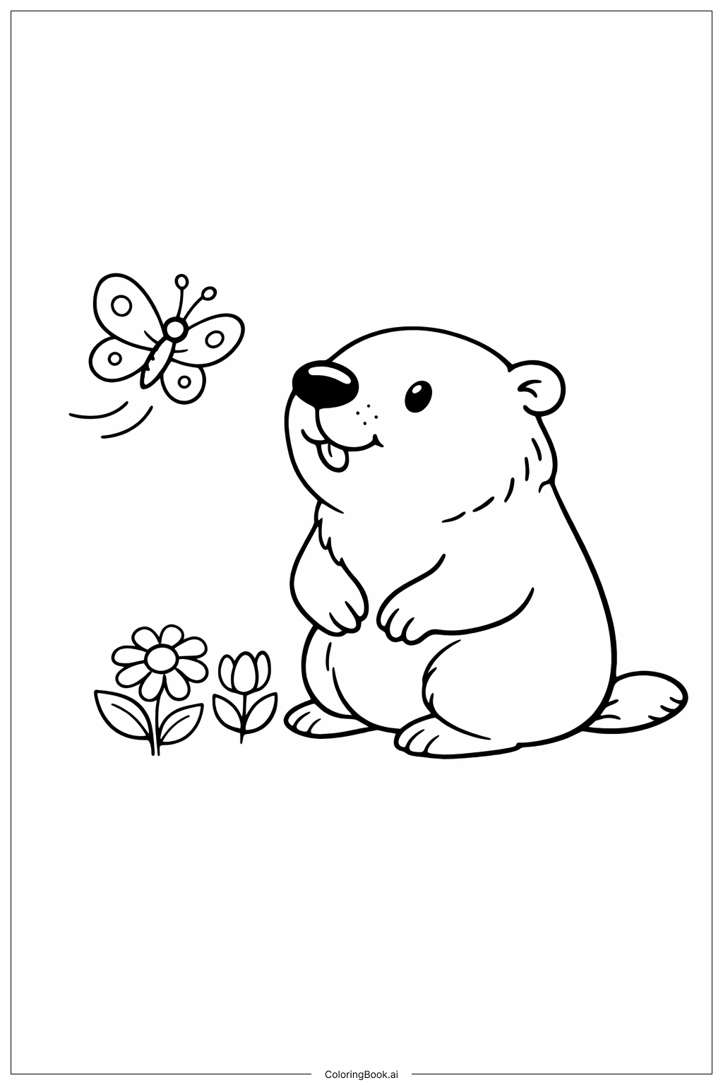  土撥鼠與蝴蝶著色頁 