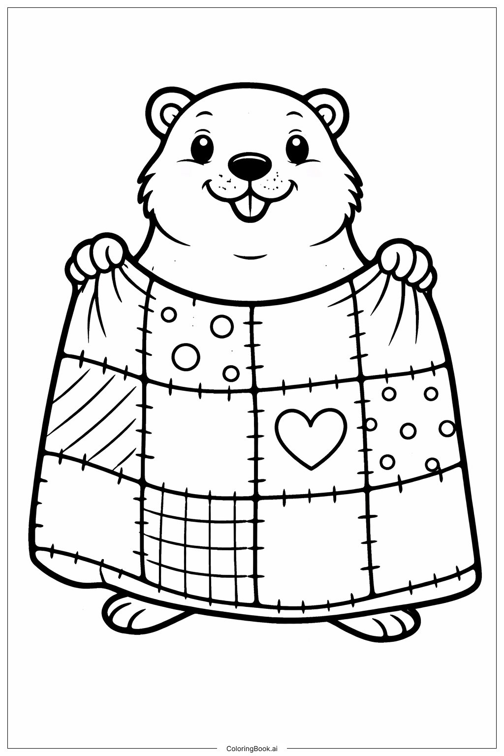  拿著拼布毯的土撥鼠著色頁 