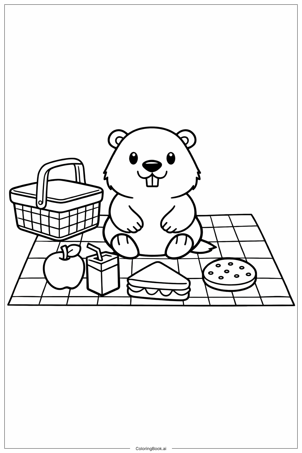  土撥鼠野餐著色頁 