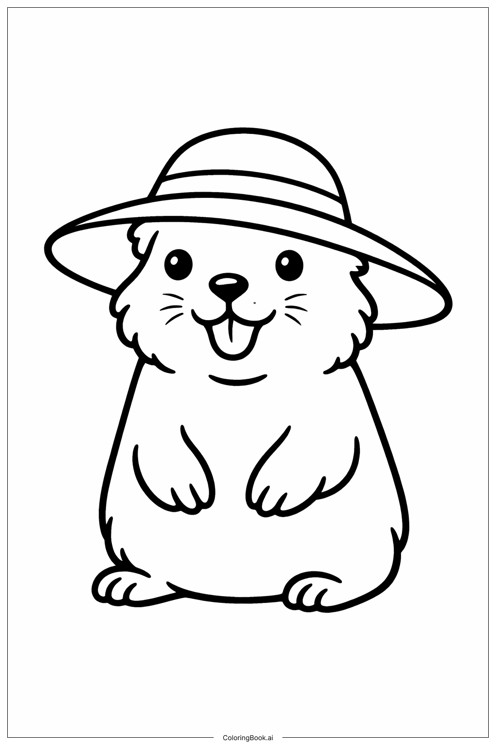  戴著遮陽帽的土撥鼠著色頁 
