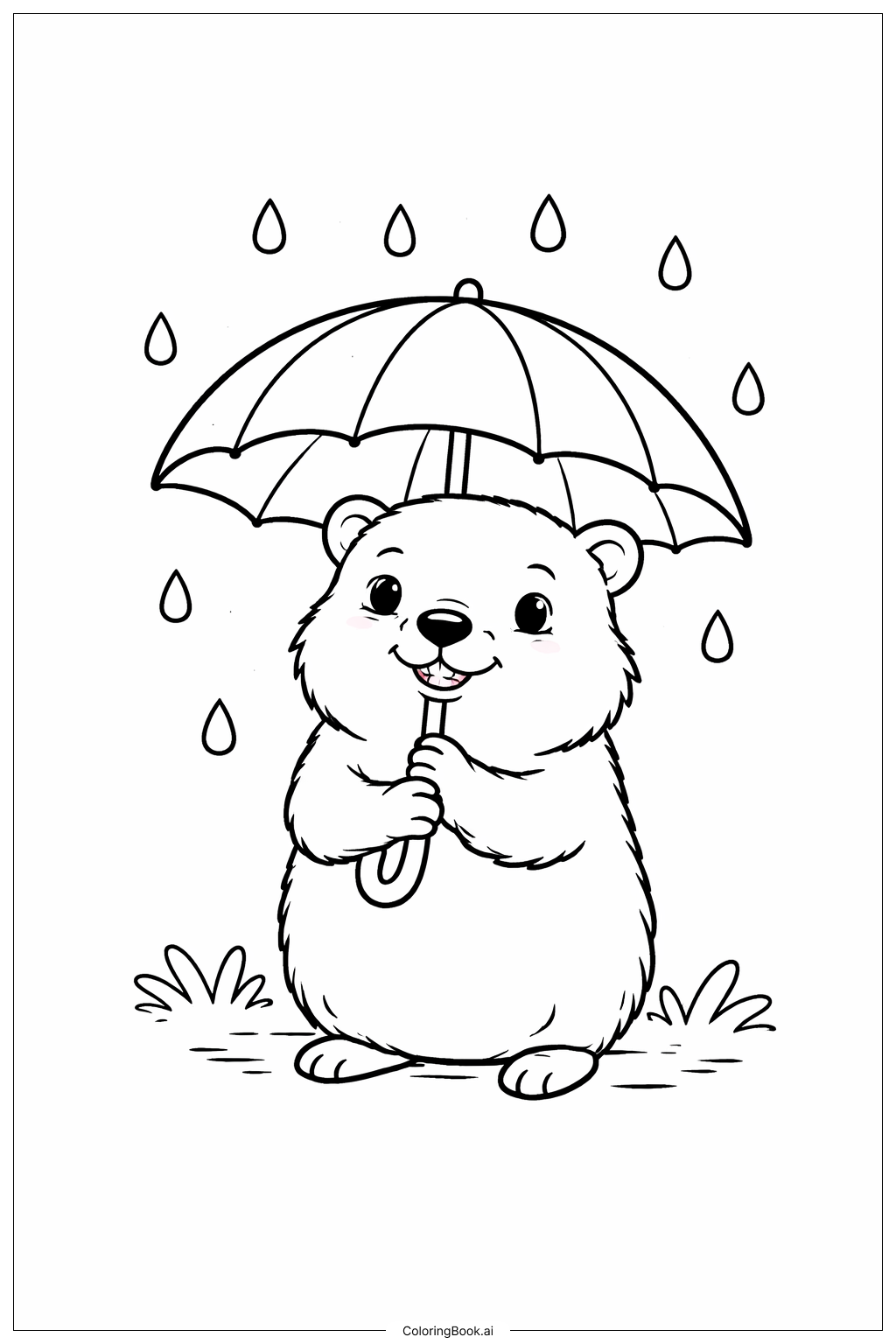  帶傘的土撥鼠著色頁 