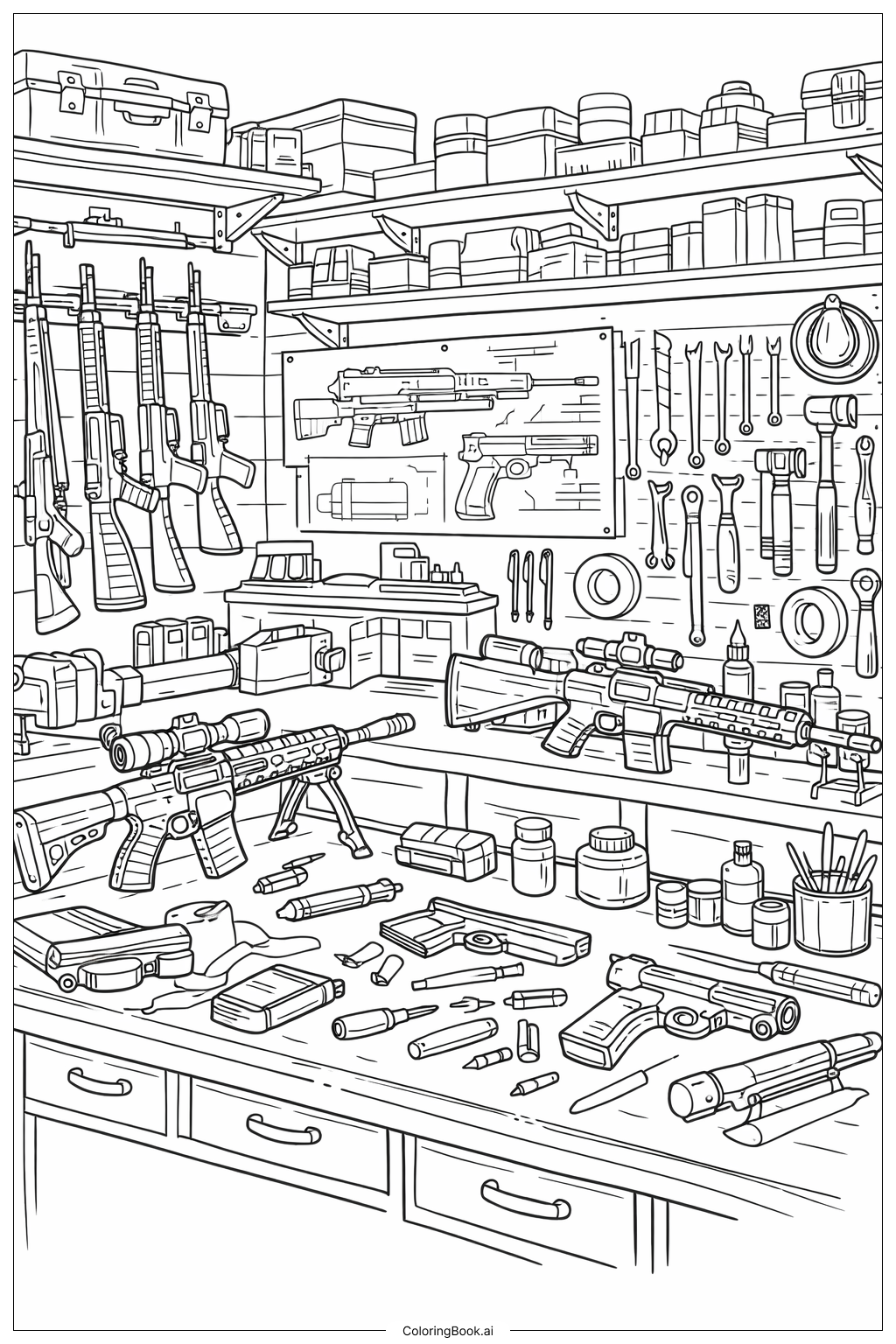  Gunsmith Workshop Gun Layout Coloring Page 