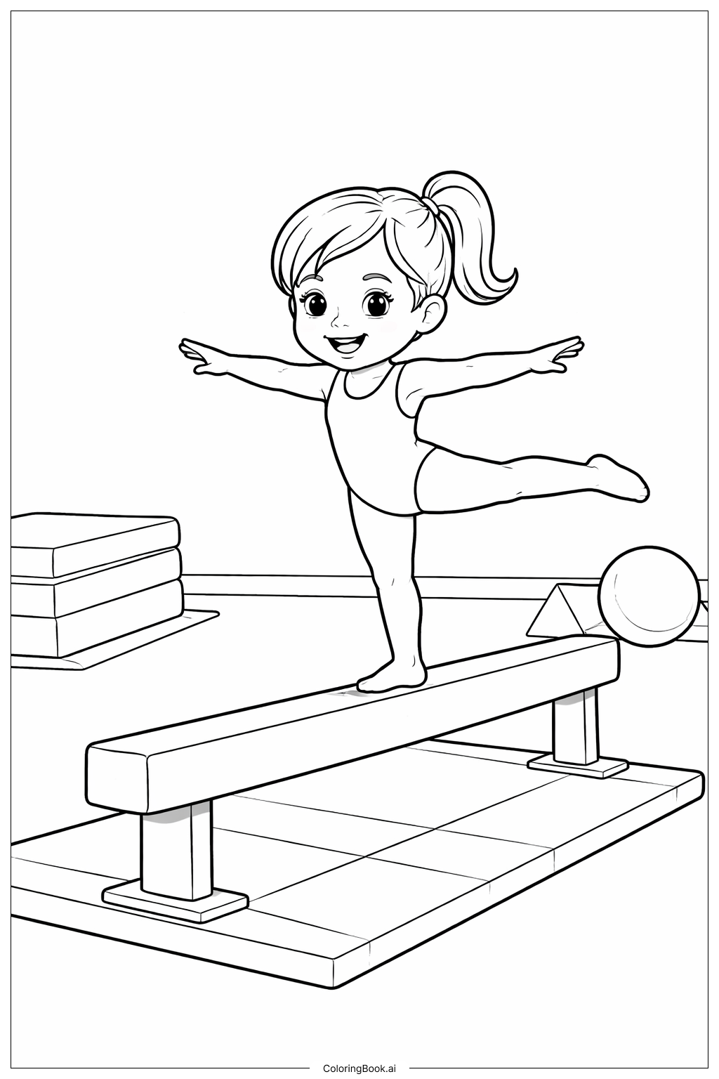  體操平衡木動作著色頁 