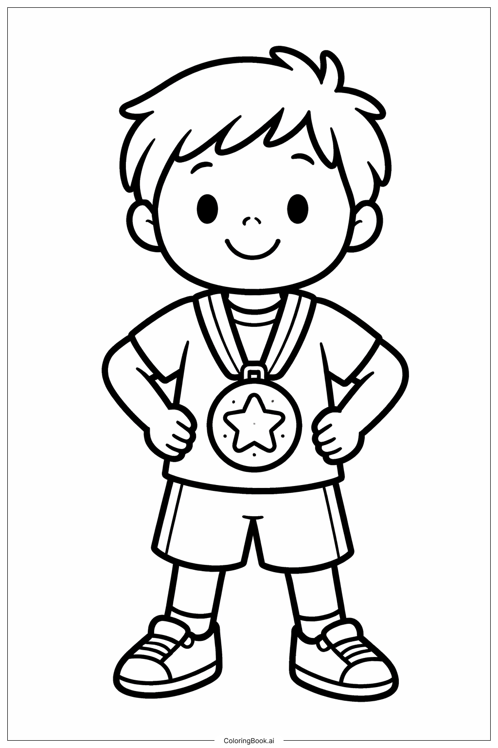  拿著獎牌的體操小孩著色頁 