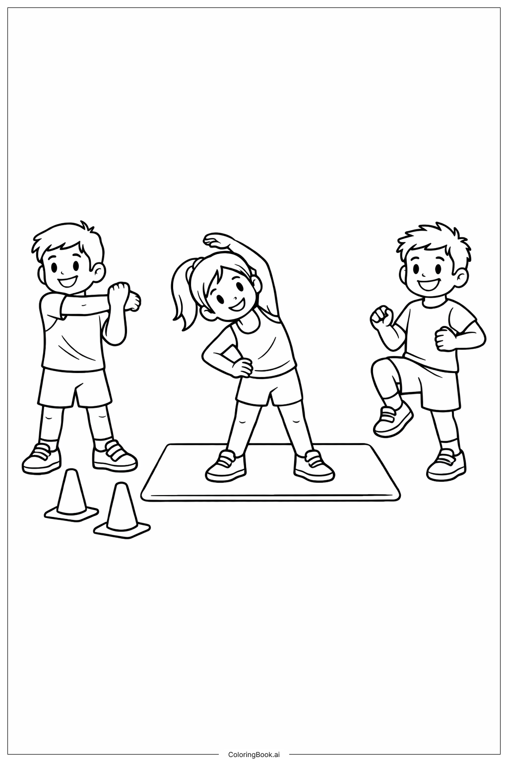  Gymnastik Gruppenaufwärmen Ausmalseite 