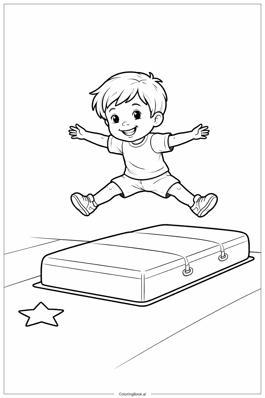  體操跳過軟墊著色頁 