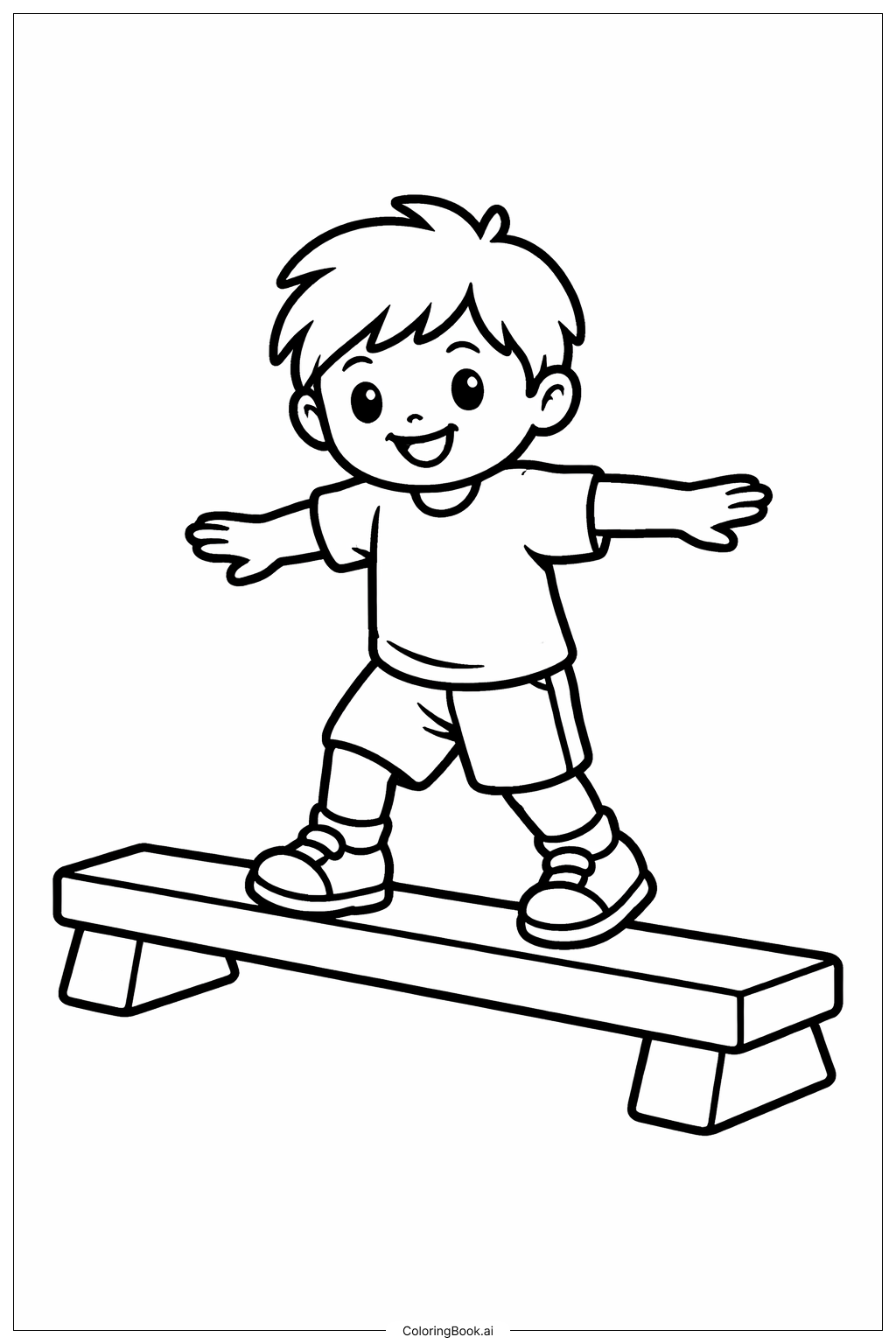  體操簡易平衡木站立動作著色頁 